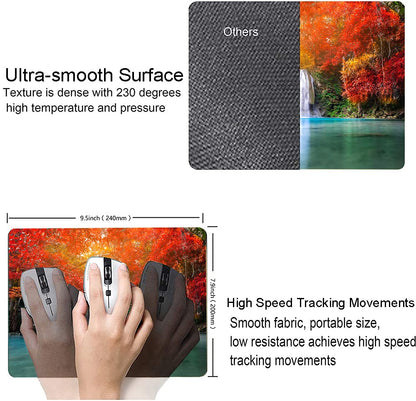 Mouse Pad, Natural Landscape Mouse Mad, Square Waterproof Mouse Pad Non-Slip Rubber Base MousePads for Office Laptop, 9.5"x7.9"x0.12" Inch(Waterfall in Autumn Forest)