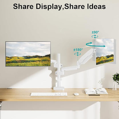 MOUNT PRO Dual Monitor Mount for 13-32" Computer Screen, Tall Monitor Stands for 2 Monitors, Adjustable Gas Spring Double Vertical Monitor Desk Mount, Each Arm Holds 4.4 to19.8lbs, VESA Mount, White
