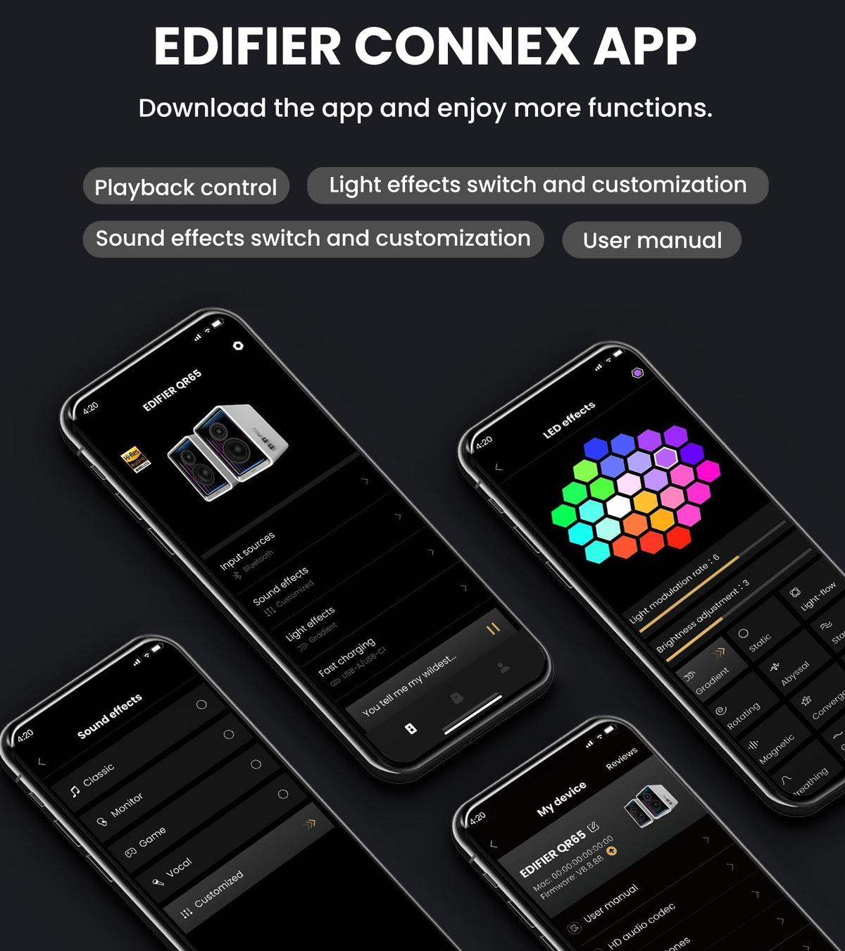 Edifier QR65 RGB Light Desktop Active Monitor, 70W RMS, Hi-Res Audio, Black