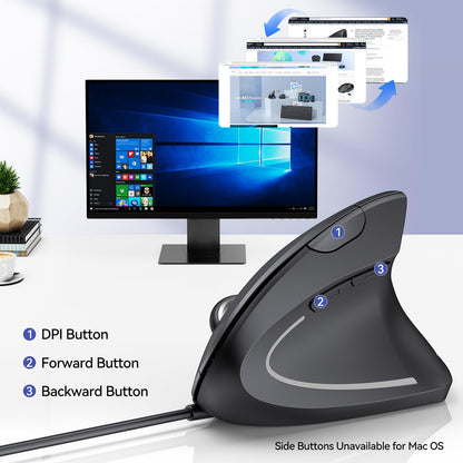 TECKNET Wired Mouse, Comfortable Ergonomic Mouse with 6400 DPI