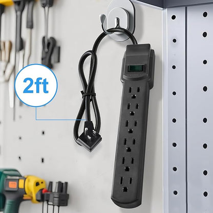 6-Outlet Surge Protector 2pk – 250 Joules, 2ft Cord, 15A/125V, 1875W Max – Right Angle Plug, Black – Home, Office, & Electronics Protection
