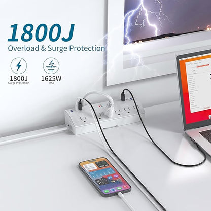 40W Fast Charging Station, Desk Clamp Power Strip, JXGUCAT Removable Desk Clamp Mount Power Strip Surge Protector, 2 USB-C Ports, 6 AC Outlets and 10ft Cord, Fits 1.8" Tabletop Edge