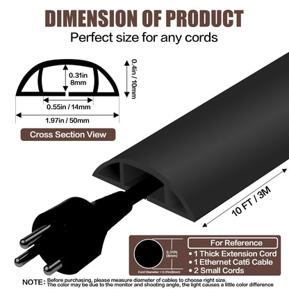 Floor Cord Cover Self Adhesive Cord Hider,10FT Cable Management, Extension Strip Protector for Wires, Prevent Cable Trips for Offices, Gyms, Exhibitions Cavity:0.47"(W) x 0.35"(H) Black