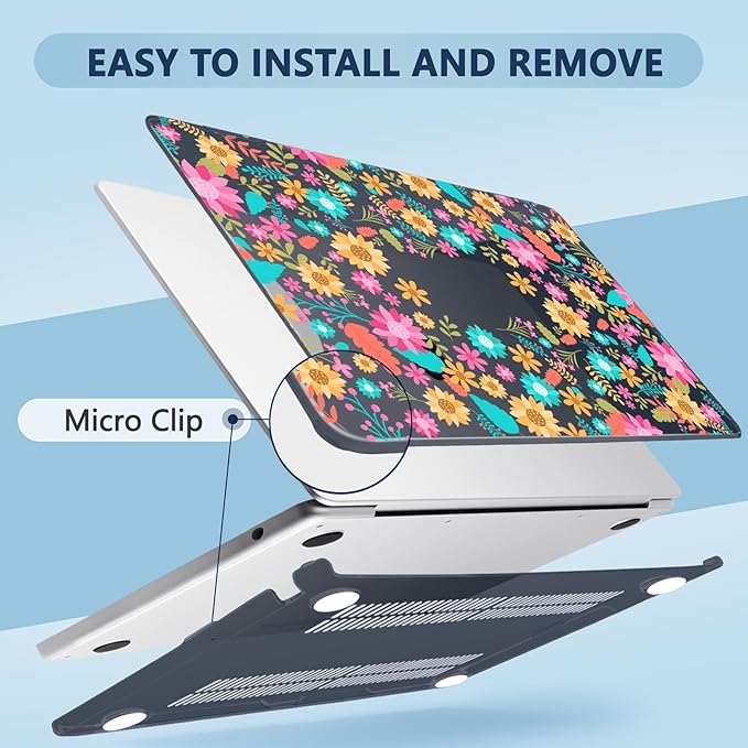 Compatible with MacBook Air 15 inch Case, M4 A3241/M3 A3114/M2 A2941 (Released 2025 to 2023), Hard Shell, Keyboard Cover, Screen Protector, Webcam Cover & Type-C Adapter, Colorful Flowers