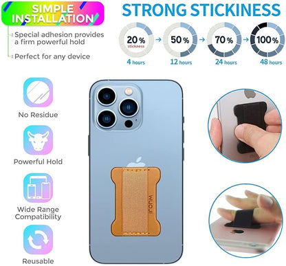 Universal Phone Grip for Smartphones - Phone Holder for Hand for Back of Phone - Wireless Charging Compatible (Brown) - 2Pack
