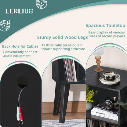 Lerliuo Record Player Stand, Black Turntable Stand Holds up to 160 Albums