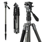 Fotopro 59" Carbon Fiber Travel Tripod, Compact Video Tripods with Fluid Head, Detachable Monopod with Quick Release Plate and Bag, Camera Tripod Load up to 8KG/17.63lbs