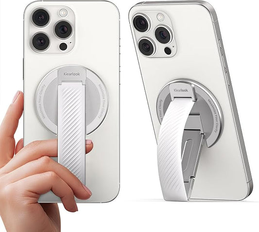 2026 Klearlook for MagSafe Phone Grip with Silicone Finger Strap, Removable Magnetic Phone Ring Holder with Adjustable Kickstand, Finger Phone Ring Grip for iPhone 17/16/15/14/13/12 Series, White