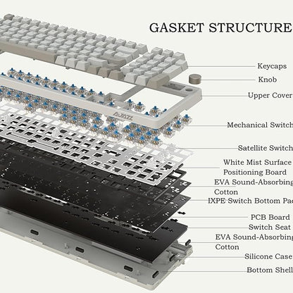 FIRSTBLOOD ONLY GAME. AK992 Retro Wired Mechanical Keyboard, 98 Keys Full Layout, Hot-Swappable USB Gaming Keyboard with Red Switches, Multimedia Keys Knob, Blue Backlit, Anti-Ghosting, Grey