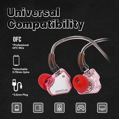 Linsoul 7Hz x Crinacle Zero:2 in Ear Monitor, Updated 10mm Dynamic Driver IEM, Wired Earbuds Earphones, Gaming Earbuds, with OFC IEM Cable for Musician (Pink, Without MIC)