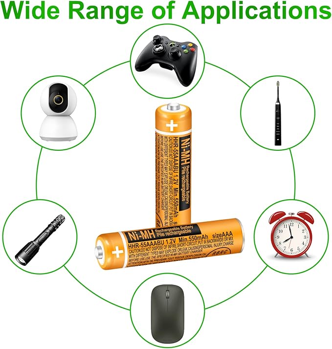4 Pack HHR-55AAABU NI-MH Rechargeable Battery for Panasonic 1.2V 550mAh AAA Battery for Cordless Phones