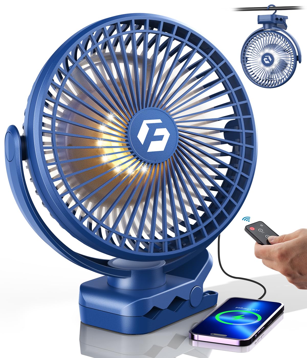 Korbot 8-inch Clip on Fan -20000mAh Portable Fan Battery Rechargeable with 3 Speeds and Strong Airflow, USB Fan Small Desk Fan Personal Quiet Fan for Office Stroller Bedroom and Camping.