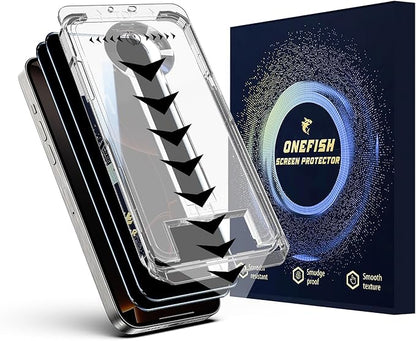 OneFish Privacy Screen Protector for IPhone 15 Pro Max Anti-Spy Tempered Glass Dust-Free Bubble-Free Anti-Fingerprint 9H Scratch Protection & Hassle-Free Installation Frame [2-Pack]