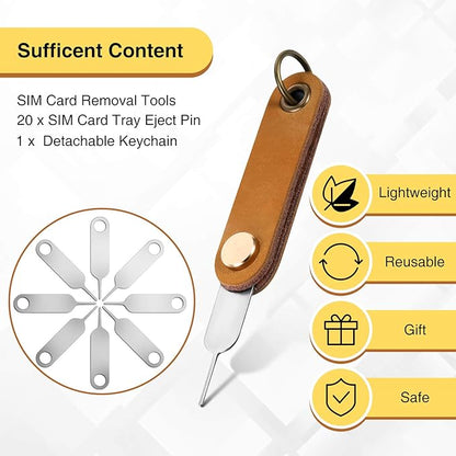 Weewooday 20 Pcs Sim Card Removal Tool Universal Sim Card Pin Card Tray Eject Pin Ejector Tool with 1 Detachable Keychain Charm for Smart Phones and Tablets