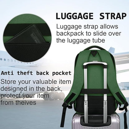 Laptop Backpack,Business Travel Anti Theft Slim Durable Laptops Backpack with USB Charging Port,Water Resistant College Computer Bag for Women & Men Fits 15.6 Inch Laptop and Notebook-Green