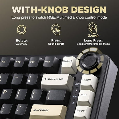 YUNZII B75 Mechanical Keyboard,75% Layout with Knob,Hot Swappable RGB Backlit Gasket Mounted, Creamy Typing, Double-Shot PBT Keycaps,Cherry Profile,for Win/Mac (Black, Blue Grey Tactile Switch)