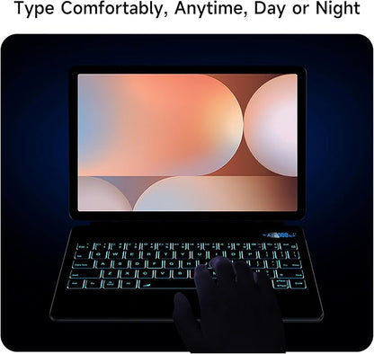 Keyboard Case for 12.4-inch Samsung Galaxy Tab S10+ Plus/S9+ Plus/S9 FE+ Plus/S8+ Plus/S7FE/S7+ Plus, 7 Colour Backlit, Multi-Touch Trackpad, Floating Magnetic Design, Battery Display, White