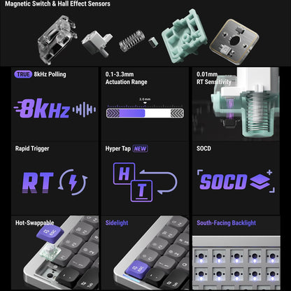 nuphy Air75 HE Rapid Trigger Low Profile Gaming Keyboard,Hall Effect keybaord,84 Keys 75 Percent Layout Wired Magnetic Switches Keyboards,Magnetic Jade Pro Switch