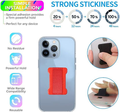 Universal Phone Grip for Smartphones - Phone Holder for Hand - Wireless Charging Compatible (Red) - 2Pack