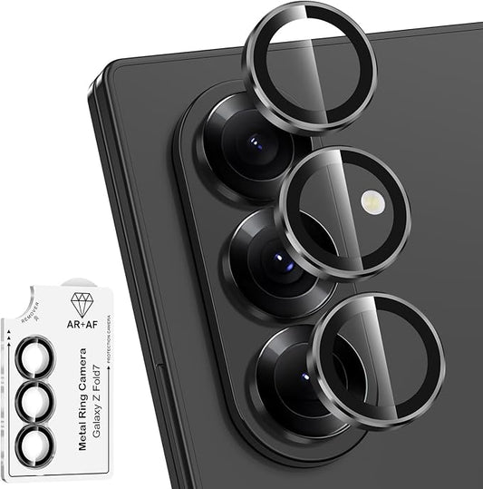 Avocase for Samsung Galaxy Z Fold 7 Camera Lens Protector, Individual Metal Ring Tempered Glass Lens Cover, [Strong Adsorption] Scratch Resistant Ultra-Thin HD Clear Lens Cover, 1 Set-Black Ring