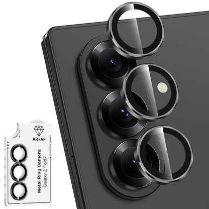 Avocase for Samsung Galaxy Z Fold 7 Camera Lens Protector, Individual Metal Ring Tempered Glass Lens Cover, [Strong Adsorption] Scratch Resistant Ultra-Thin HD Clear Lens Cover, 1 Set-Black Ring