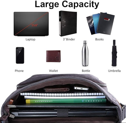 ESTARER Computer Messenger Bag 15-15.6 inch, Water-resistant Canvas Work Bag Briefcase, Laptop ShoulderSatchel with Buckles, Grey