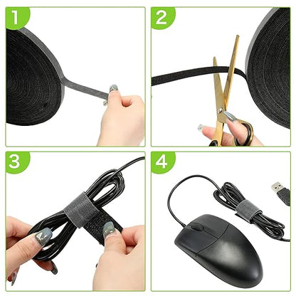 WILLBOND 1/2 Inch x 90ft Fastening Tape Cable Ties Reusable Fastening Nylon Tape Double Side Hook Roll Hook and Loop Straps Wires Cords Management Wire Organizer Straps (Black)