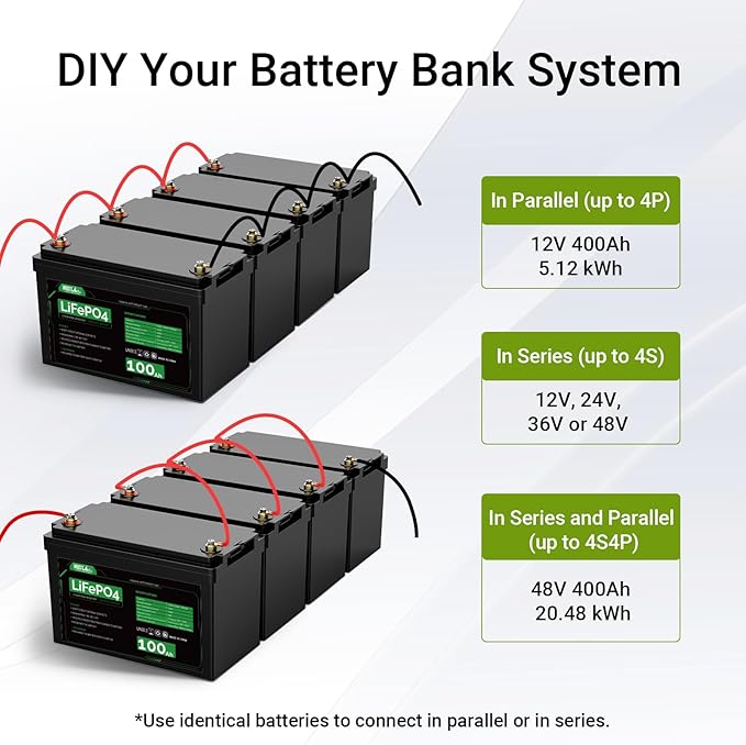 HQST LiFePO4 Battery 100ah Lithium Battery, 12V Lithium Iron Phosphate Battery Deep Cycle Marine Battery, 10 Year Lifetime with Low & High Temp Protection for RV, Trolling Motor, Boat-3 Pack