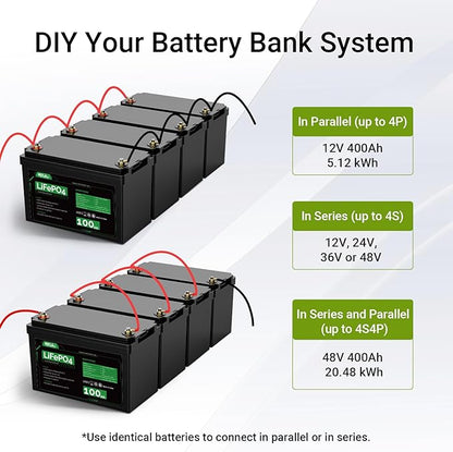 HQST LiFePO4 Battery 100ah Lithium Battery, 12V Lithium Iron Phosphate Battery Deep Cycle Marine Battery, 10 Year Lifetime with Low & High Temp Protection for RV, Trolling Motor, Boat-3 Pack