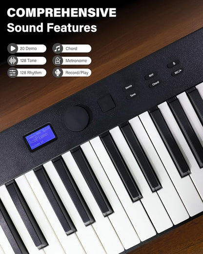 AiJoy 88-Key Piano Keyboard ASP-10F Electric Portable Folding Piano with Semi-Weighted Keyboard, Music Stand, Sustain Pedal, Handbag, USB MIDI Music Keyboard for Beginners, Black