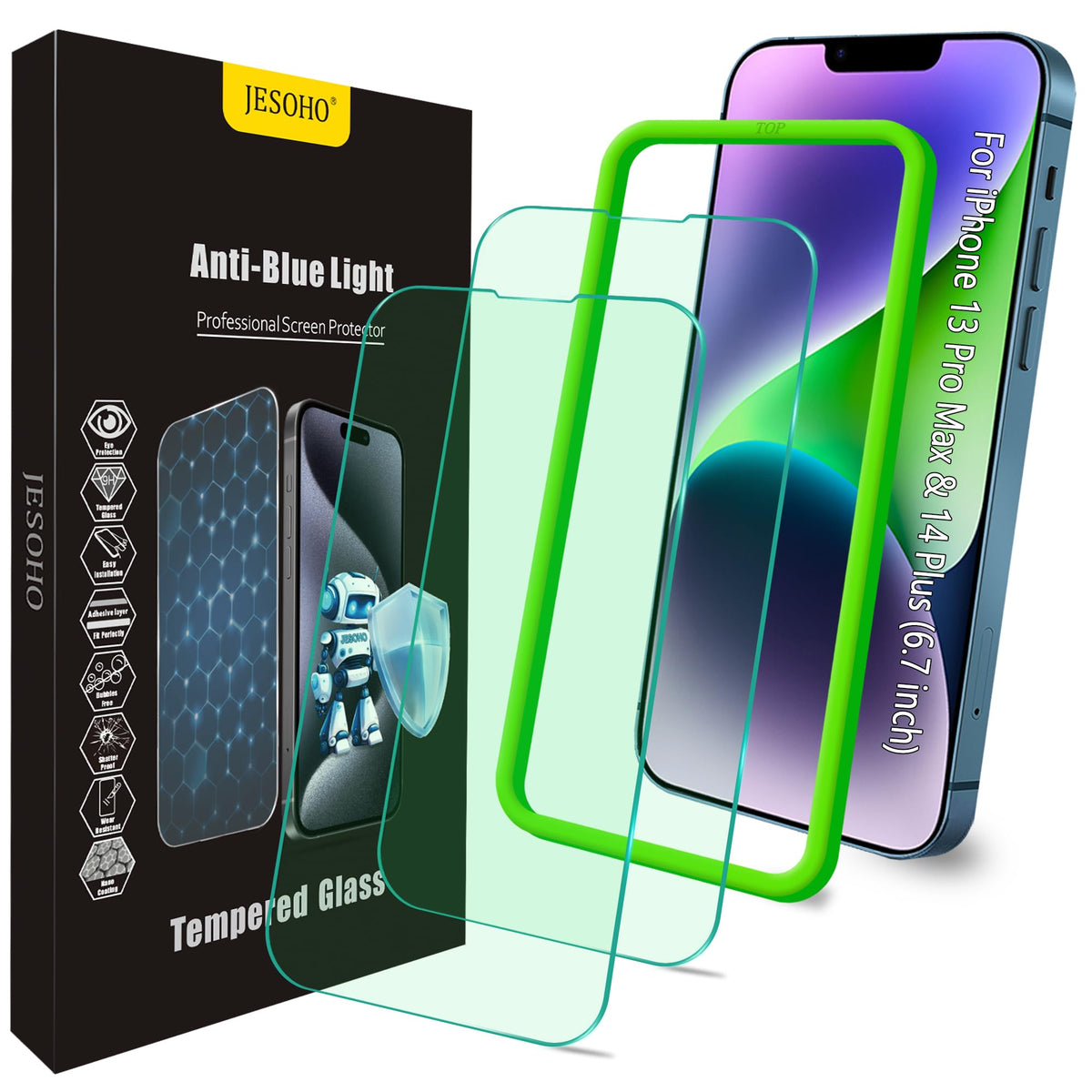 JESOHO for iPhone 14 Pro Blue Light Blocking Screen Protector, 2 Pack