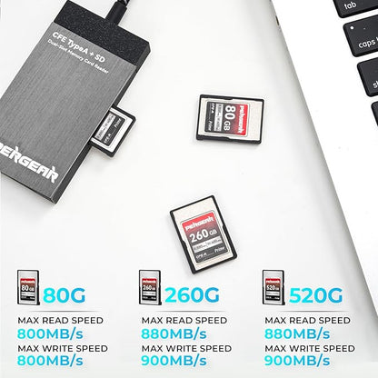 PERGEAR Professional 260GB CFexpress Type A Memory Card, Up to 880MB/s Read Speed & 900MB/s Write Speed for 4K 120P,8K 30P Recording Video/Photo, Compatible for Sony Alpha Sony FX Cameras