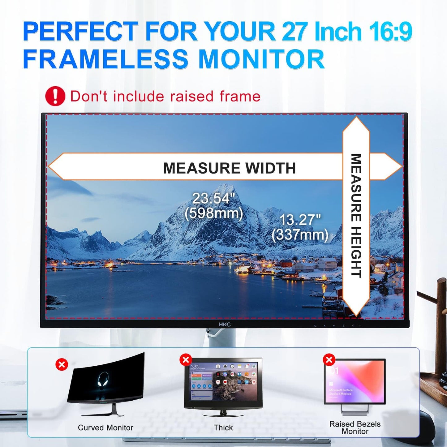 GUDTEKE Magnetic 27 Inch Privacy Screen for Computer Monitor 16:9 Aspect Ratio, Hanging Removable Anti-Blue/Glare Protector Film, Anti Spy Desktop Security Private Filter 27in