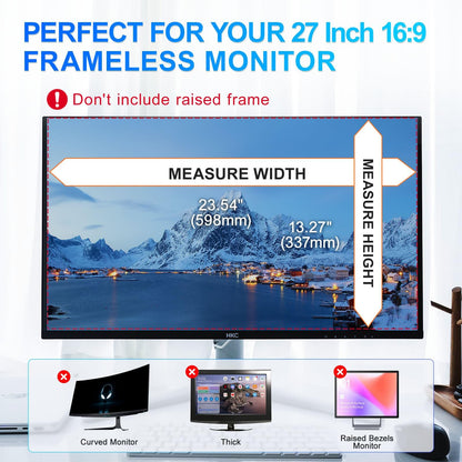 GUDTEKE Magnetic 27 Inch Privacy Screen for Computer Monitor 16:9 Aspect Ratio, Hanging Removable Anti-Blue/Glare Protector Film, Anti Spy Desktop Security Private Filter 27in