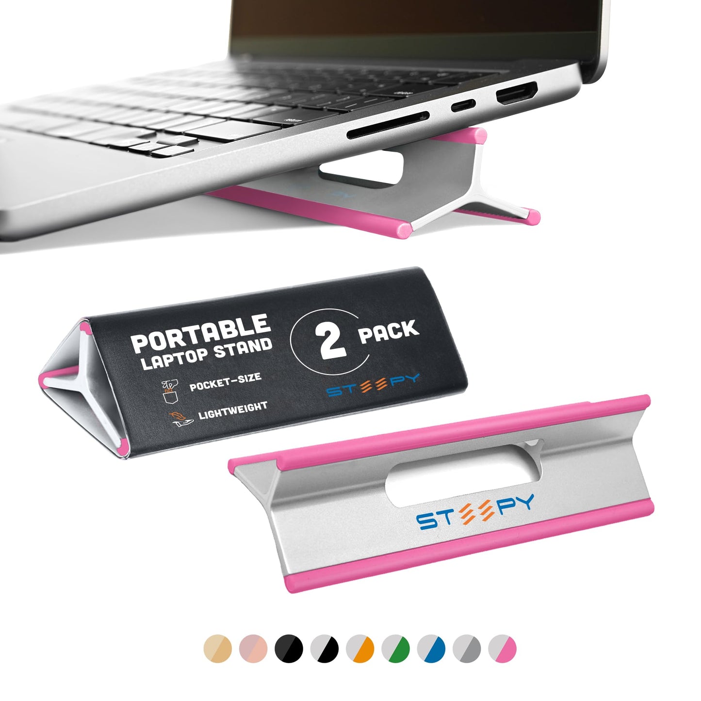 Steepy Portable Laptop Stand for Desk – Adjustable Height, & Portable Laptop Holder – Ergonomic Computer Stand for Cooling & Comfort – Slip-Proof, Sturdy Design – Universal Fit for 13-17 Inch Devices