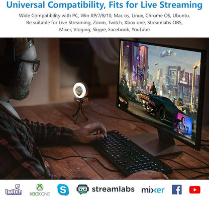 JIGA Streaming Webcam with Dual Microphone 1080P Adjustable Right Light Pro Web Camera Advanced Auto-Focus with Tripod Zoom Camera Gaming Webcam for Xbox Facebook YouTube Streamer Conferencing