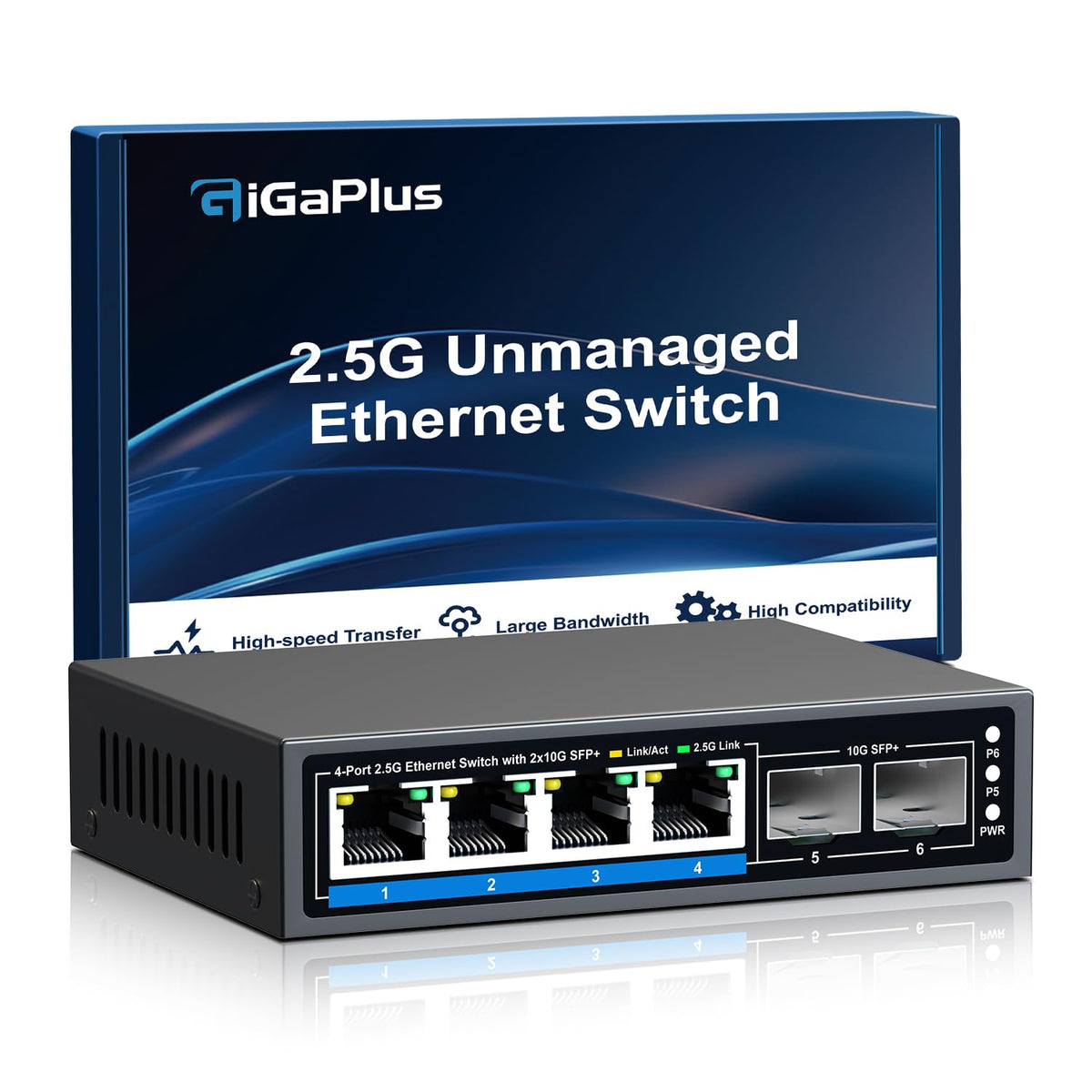 10 Port 2.5Gb Unmanaged Ethernet Switch with 8* 2.5G Base-T Ports, 2* 10G SFP+ Ports. GiGaPlus 2.5Gbps Network Switch for 2.5Gbps NAS/PC, WiFi6 Router, Wireless AP. Fanless Design, Plug and Play