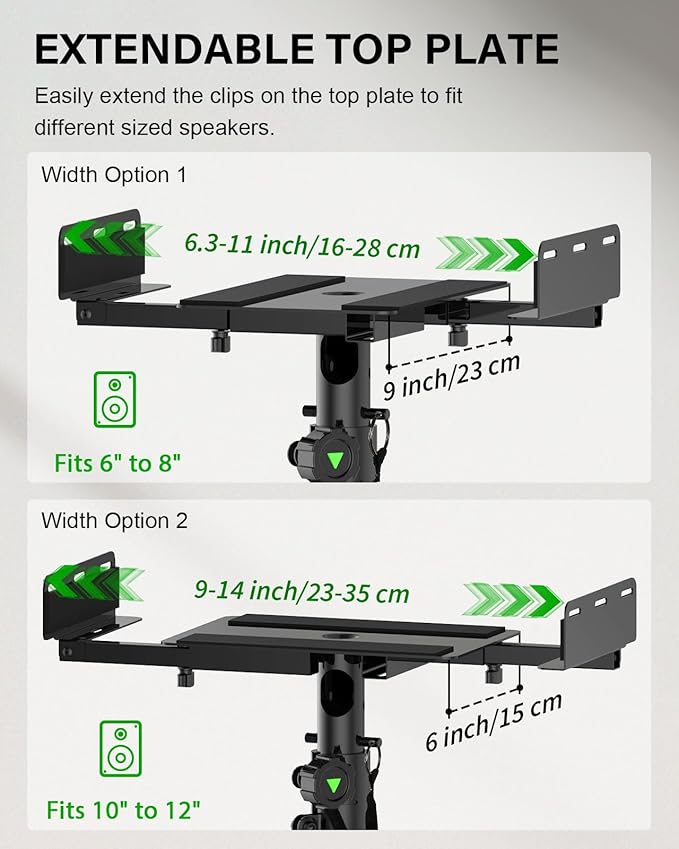 Set of 2 Dual Side Clamping Studio Monitor Stands Desktop Clamp Speaker Stands with Cable Management Extendable Top Plate Mounted by Screws