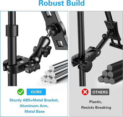 Treadmill Tablet iPad Holder, Aluminum Indoor Exercise Bike Handlebar Mount Clamp for Stationary Elliptical Bicycle Peloton Spin Bike Stroller, Compatible with 4.7"-12.9" Tablets/iPad/Phones