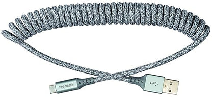Ventev - Chargesync Helix Cable 14" USB A to USB C, Cloth Covered, Flexible Elastic Recoil Design, Fast Charging, Compatible with iPhone 16/16 Pro/15, MacBook, iPad Pro, Samsung Galaxy S25 - Gray