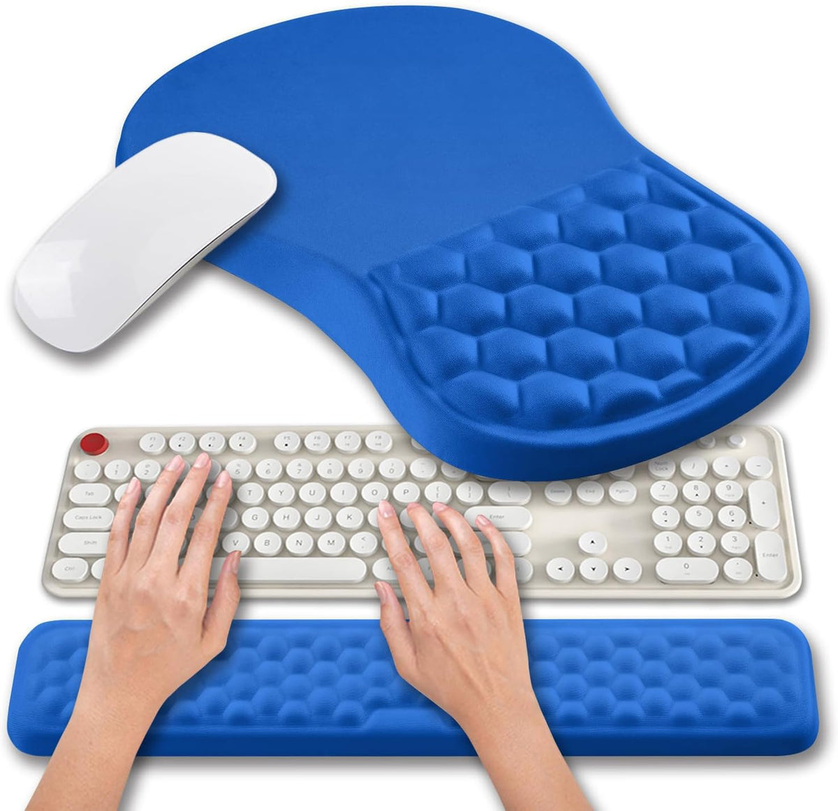 Hokafenle 2 in 1 Ergonomic Mouse Pad Wrist Support & Wrist Rest for Computer Keyboard Set, with Relieve Carpal Tunnel Pain Massage Bulge and Full Memory Gel Design (2In1 Set, Sand Color)