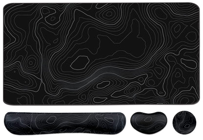 Topographic Large Mouse Pad and Keyboard Wrist Rest, Desk Pad for Keyboard and Mouse, 4-in-1 Large Gaming Mouse Pad with Wrist Support, Non-Slip Desk Mat for Home Office Study Game-Topographic Contour