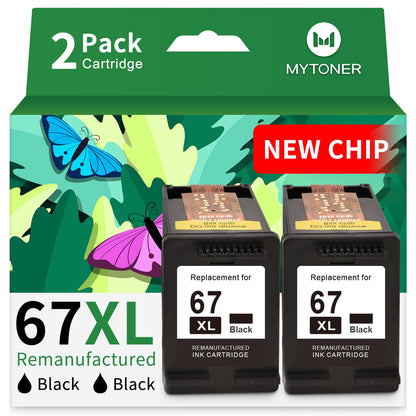 MYTONER 67XL Black Ink Cartridge Combo Pack Replacement for HP Ink 67 67xl hp Printer Ink for DeskJet 2700e 2700 2855e 2800e 2755e 2755 2734e Envy 6055e 6400 6000 Envy Pro 6452 6458 Printer (2 Black)