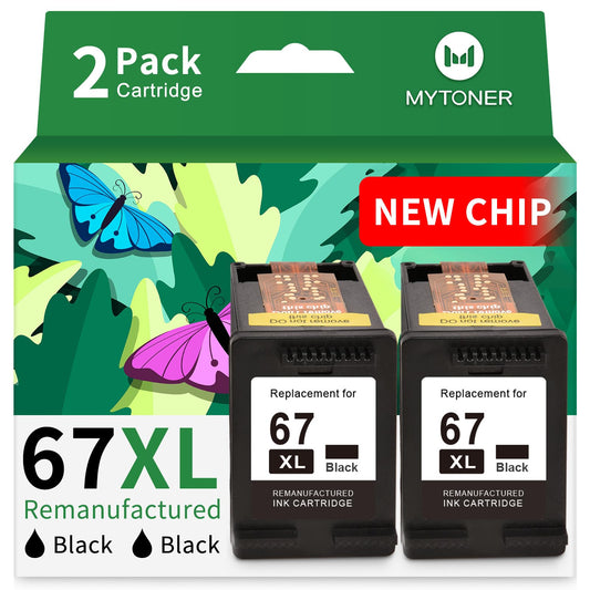MYTONER 67XL Black Ink Cartridge Combo Pack Replacement for HP Ink 67 67xl hp Printer Ink for DeskJet 2700e 2700 2855e 2800e 2755e 2755 2734e Envy 6055e 6400 6000 Envy Pro 6452 6458 Printer (2 Black)