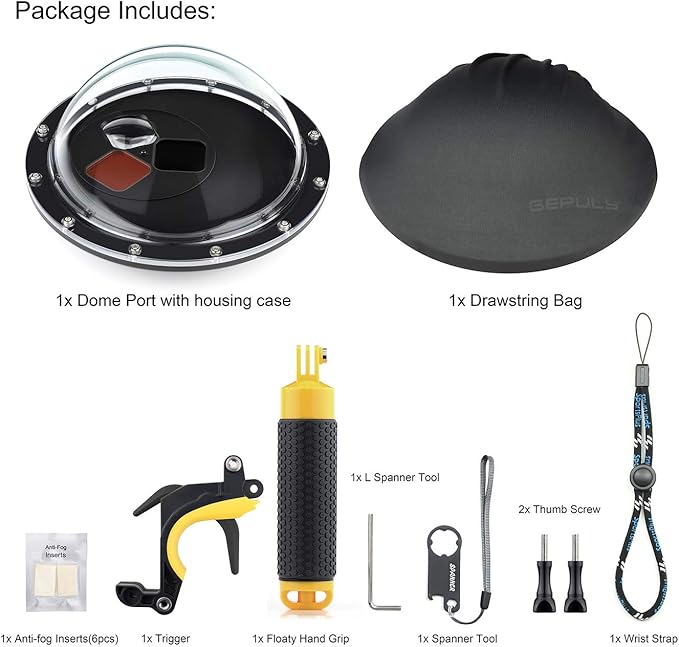 Dome Port for GoPro Hero 8 Black, Dome Port Lens with Waterproof Housing Case, Trigger, Floating Hand Grip, Built-in Switchable Red Filter and 10x Macro Filter
