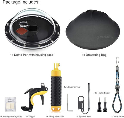 Dome Port for GoPro Hero 8 Black, Dome Port Lens with Waterproof Housing Case, Trigger, Floating Hand Grip, Built-in Switchable Red Filter and 10x Macro Filter