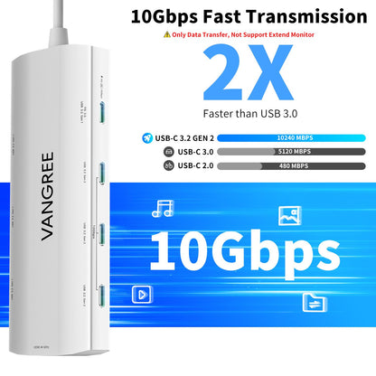 VANGREE USB C Hub 8 in 1, 3 USB-C+3 USB-A 3.2 10Gbps, 4K60Hz HDMI, 100W PD