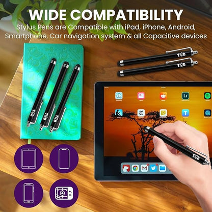 TCD 100 Pack Stylus Pen for iPad, High Precision Universal Capacitive Bulk Digital Stylus Pen – Compatible w/iPhone, Tablet, Touchscreen Laptop – Rubber Tip Black Styluses for All Touch Screen Devices