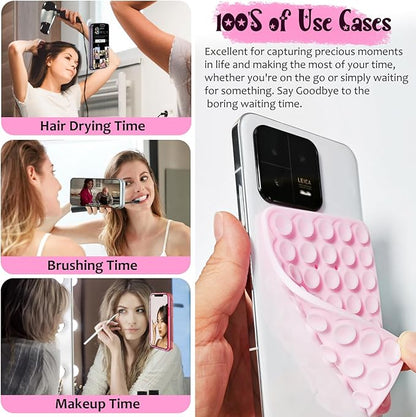 2 Pack Silicone Suction Cup Phone Case Mount Double Sided, Hands-Free Strong Grip Silicon Phone Holder, Non Slip Phone Accessories for Selfies and Videos (Light Pink&White)