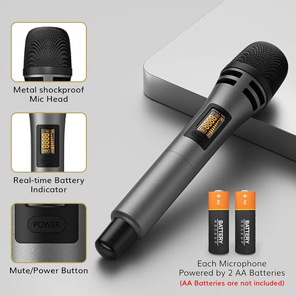 TONOR Wireless Microphones System with 8x12 Channels Cordless Handheld Microfono Inalambrico, 295FT UHF Range, Mics with Stable Signal, Quick Mute for Karaoke Singing Party Church Wedding PA Speaker